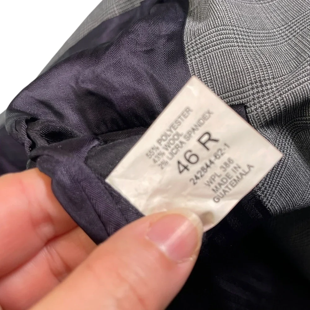 Haggar Black Label 46R 38x29 Grey Suit Set Glen Plaid Wool Blend Blazer Trousers